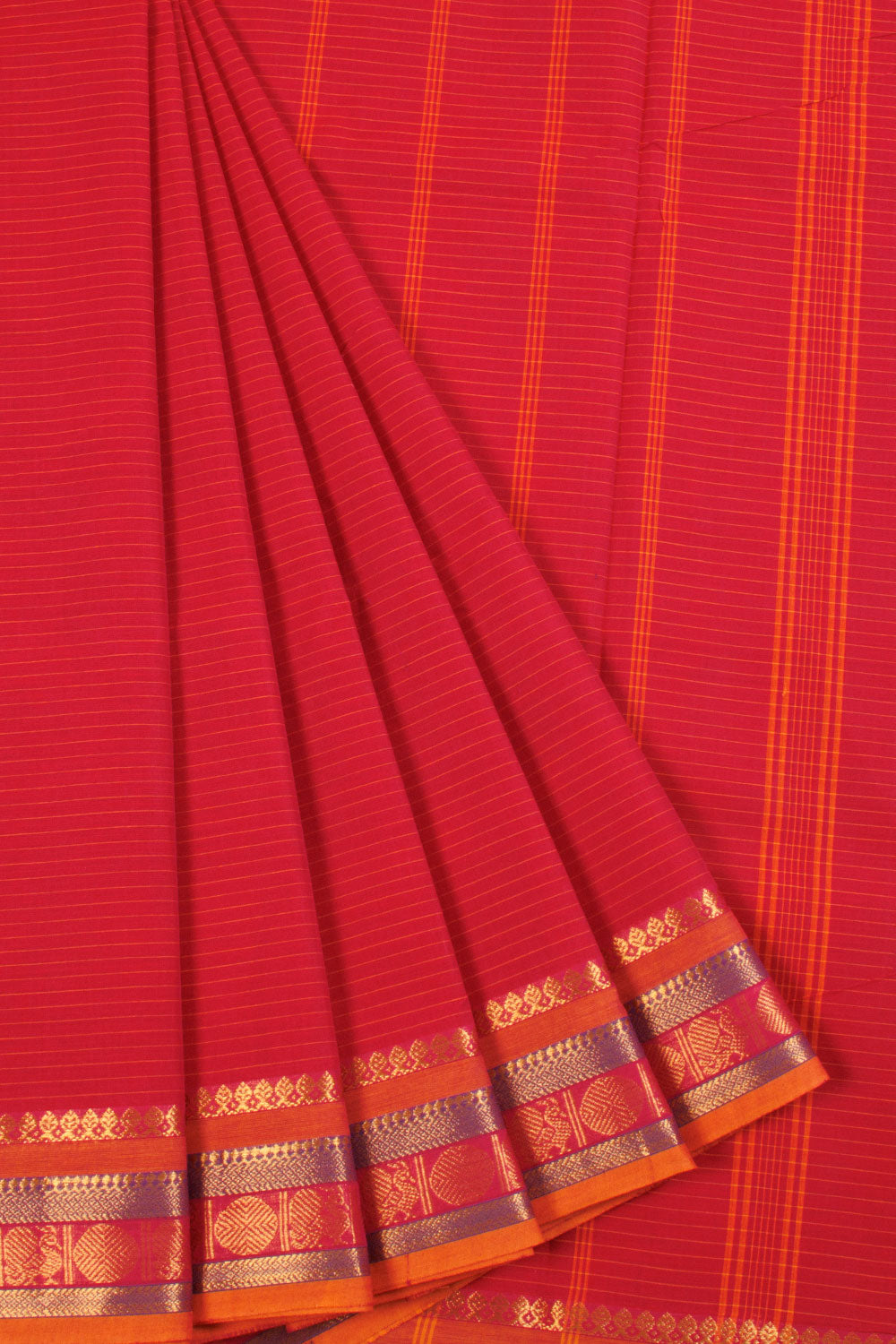 Red Handwoven Kanchi Cotton Saree 10068719 - Avishya