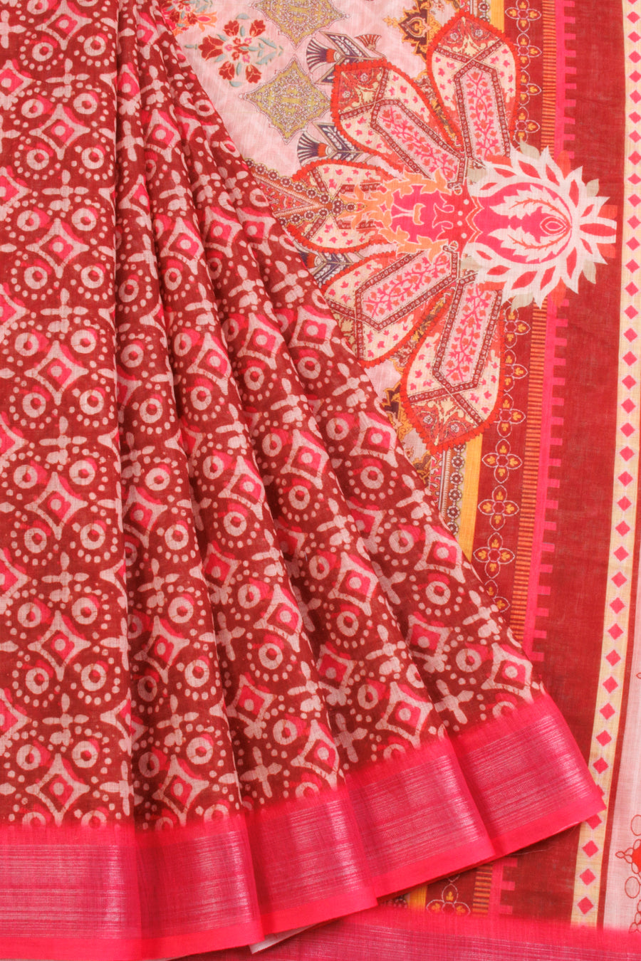 Maroon Digital Printed Linen Saree 10068766 - Avishya