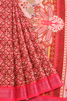 Maroon Fancy Printed Linen Saree 10068766 - Avishya