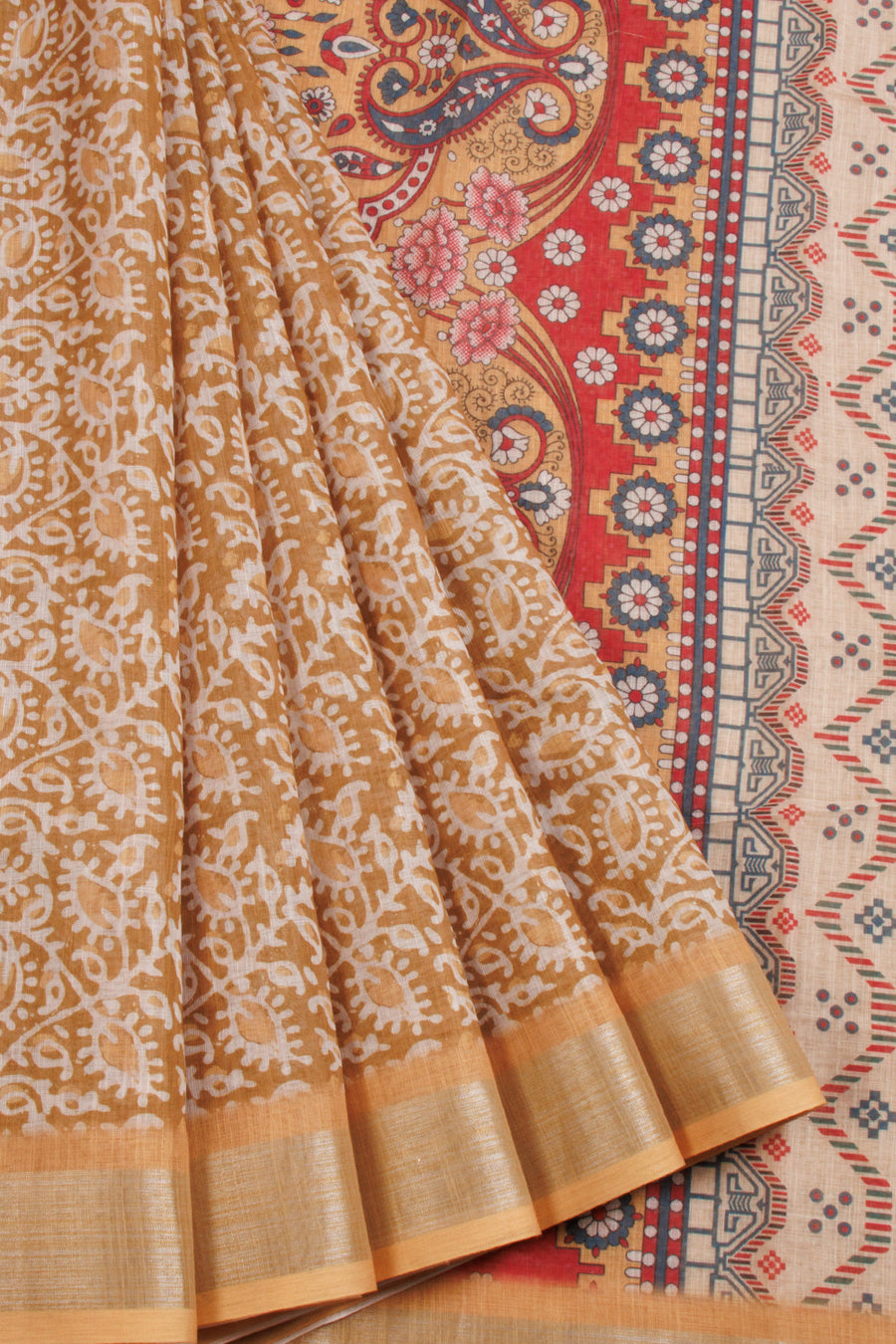 Brown Digital Printed Linen Saree 10068767 - Avishya