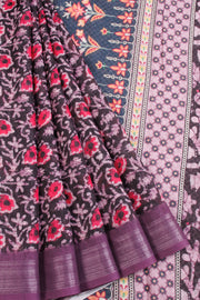 Black Fancy Printed Linen Saree - Avishya