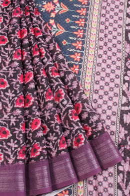 Black Fancy Printed Linen Saree - Avishya