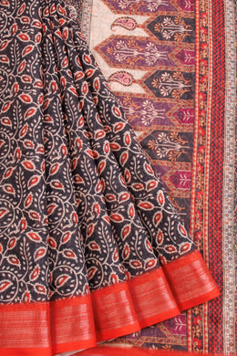 Black Fancy Printed Linen Saree 10068772 - Avishya