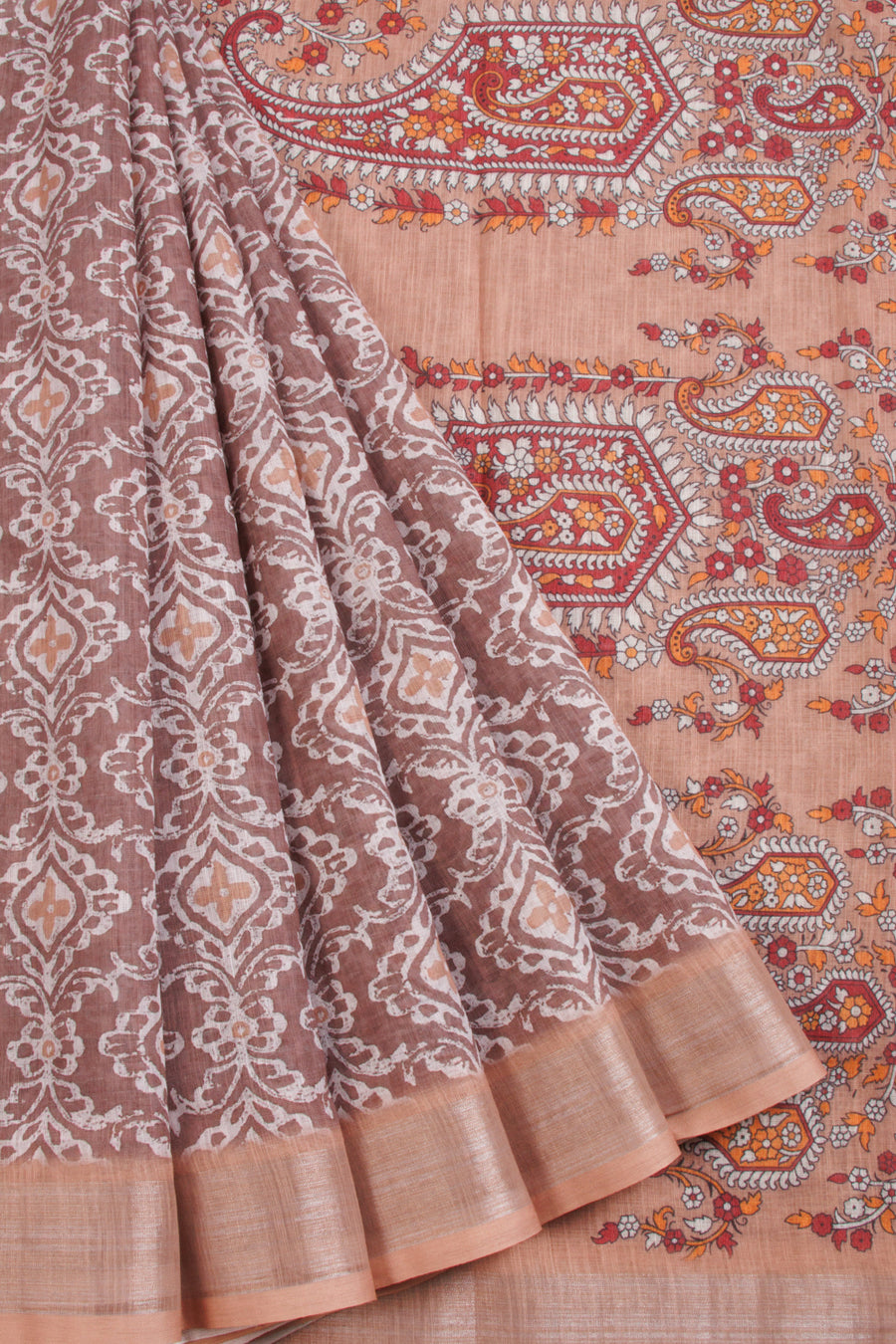 Brown Digital Printed Linen Saree 10068776 - Avishya