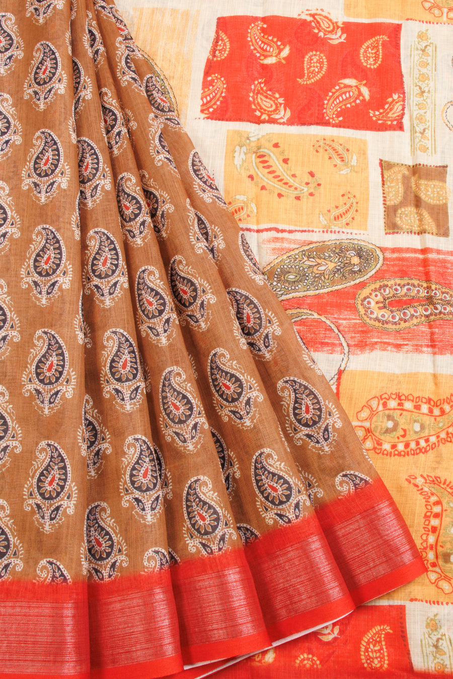 Brown Digital Printed Linen Saree 10068779 - Avishya