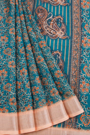 Green Fancy Printed Linen Saree 10068770