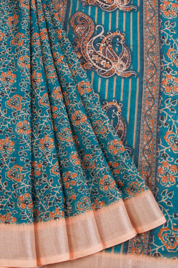 Green Fancy Printed Linen Saree 10068770