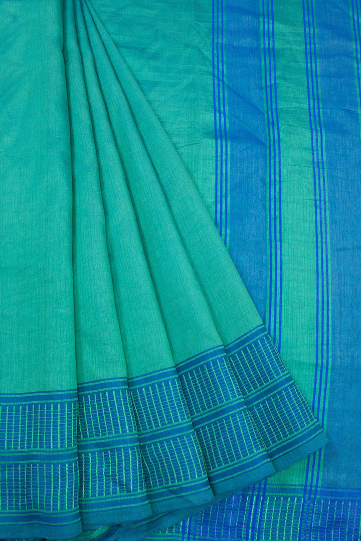 Green And Blue Dual Tone Bamboo Silk Saree 10068782