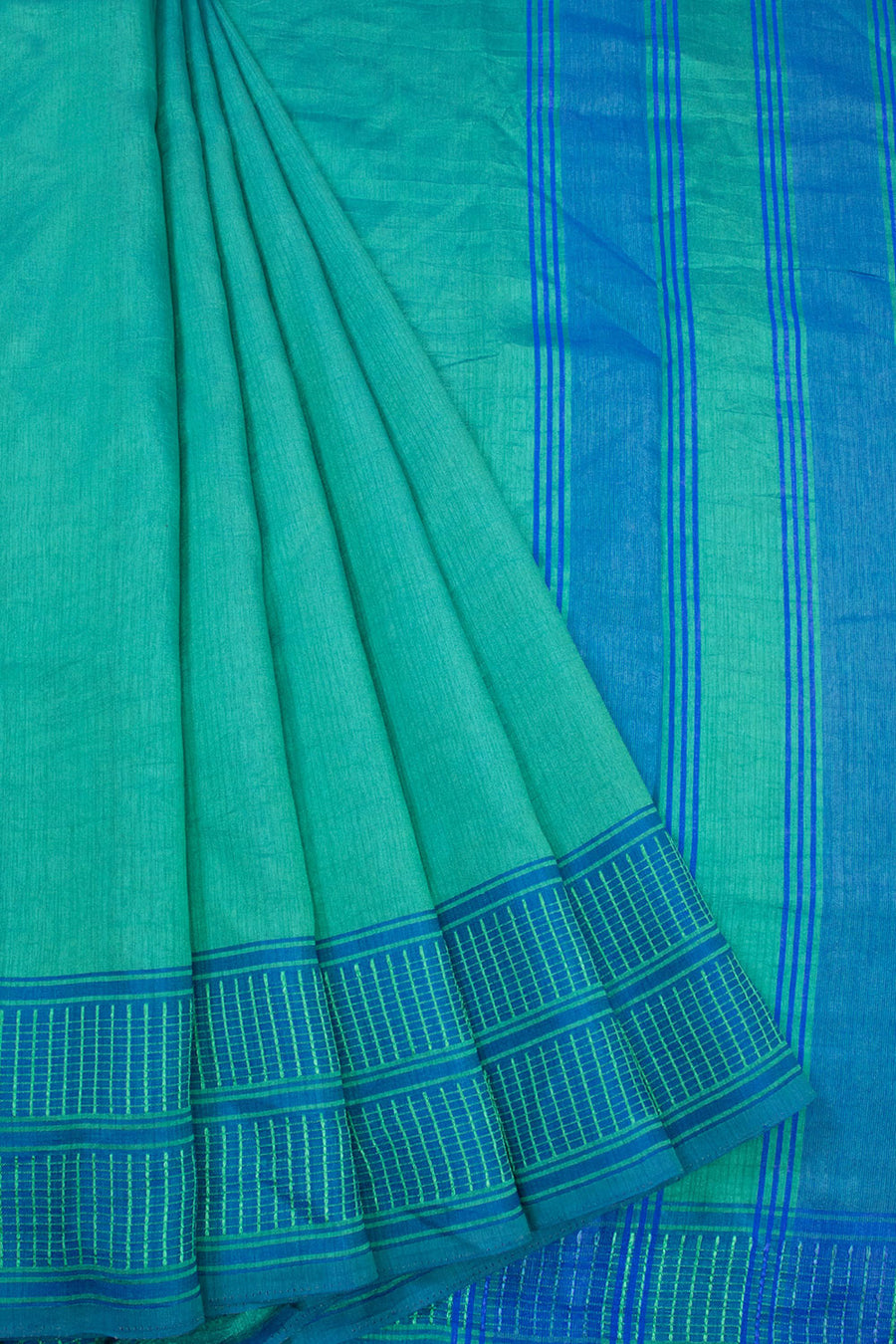 Green And Blue Dual Tone Bamboo Silk Saree 10068782