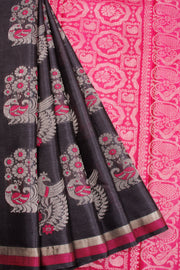 Black Chhattisgarh Tussar Silk Saree 10068810 - Avishya