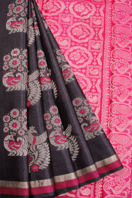 Black Chhattisgarh Tussar Silk Saree 10068810 - Avishya