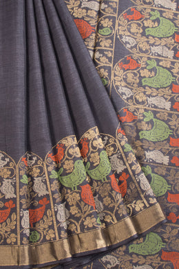 Black Chhattisgarh Tussar Silk Saree 10068811 - Avishya