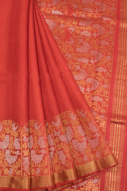 Red Chhattisgarh Tussar Silk Saree 10068812 - Avishya