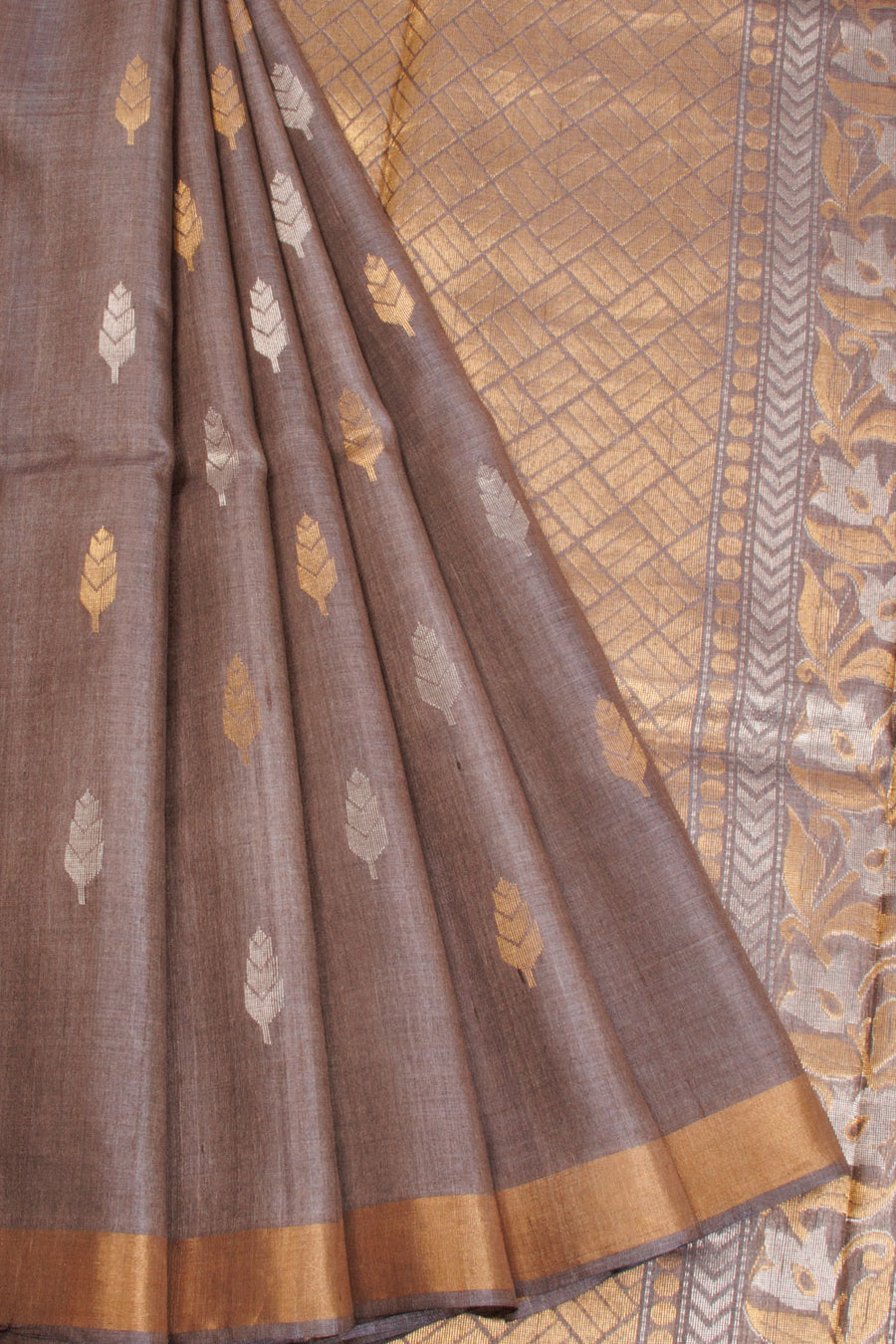 Grey Chhattisgarh Tussar Silk Saree 10068817 - Avishya