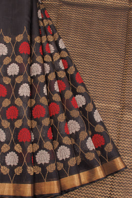 Black Chhattisgarh Tussar Silk Saree 10068834 - Avishya