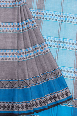 Grey Handloom Dhaniakhali Cotton Saree  - Avishya