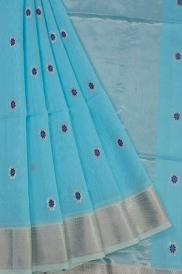 Blue Handloom Maheshwari Silk Cotton Saree 10068878 - Avishya