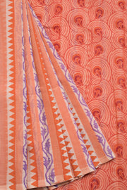 Orange Hand Block Print Dhaniakhali Cotton Saree 10068898 - Avishya