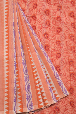 Orange Hand Block Print Dhaniakhali Cotton Saree 10068898 - Avishya