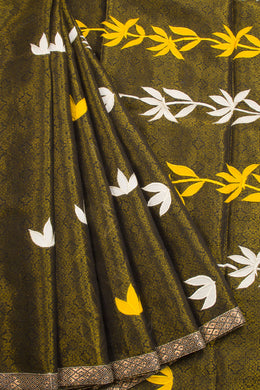 Green Hand Block Brocode Dhaniakhali Cotton Saree With Applique 10068899 - Avishya