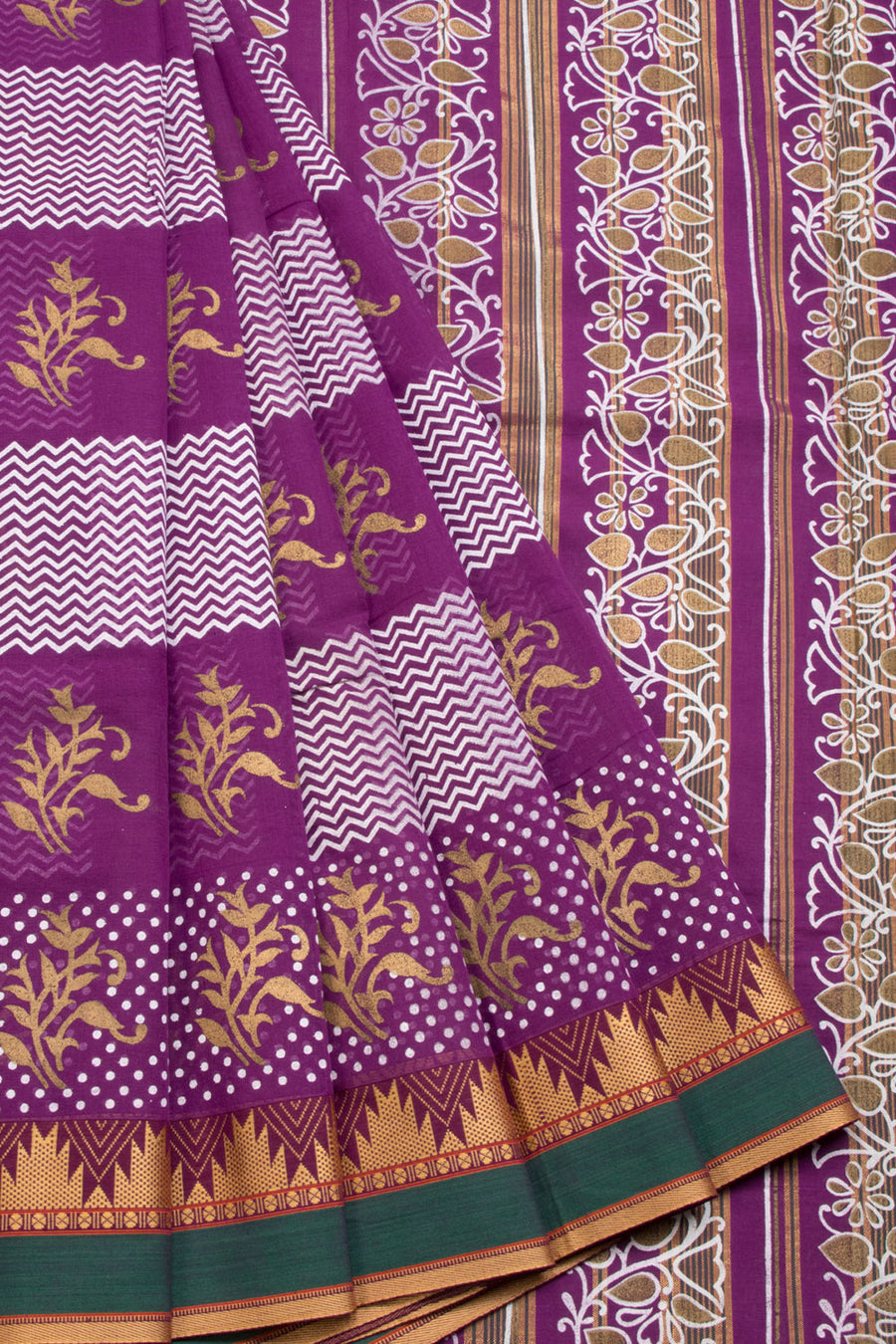 Purple Hand Block Andhara Cotton Saree 10068904 - Avishya