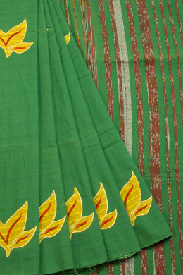 Green Dhaniakhali Cotton Saree With Khesh Weave & Applique 10068906 - Avishya