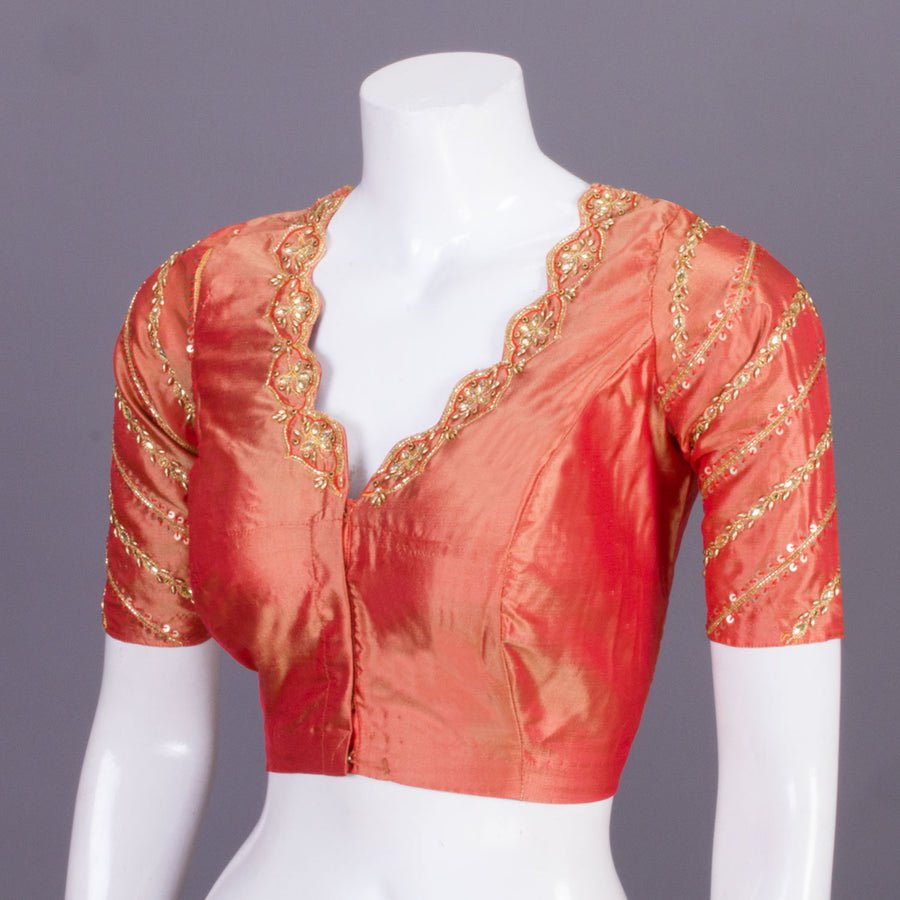 Orange Aari Embroidered Silk Blouse 10068921 - Avishya