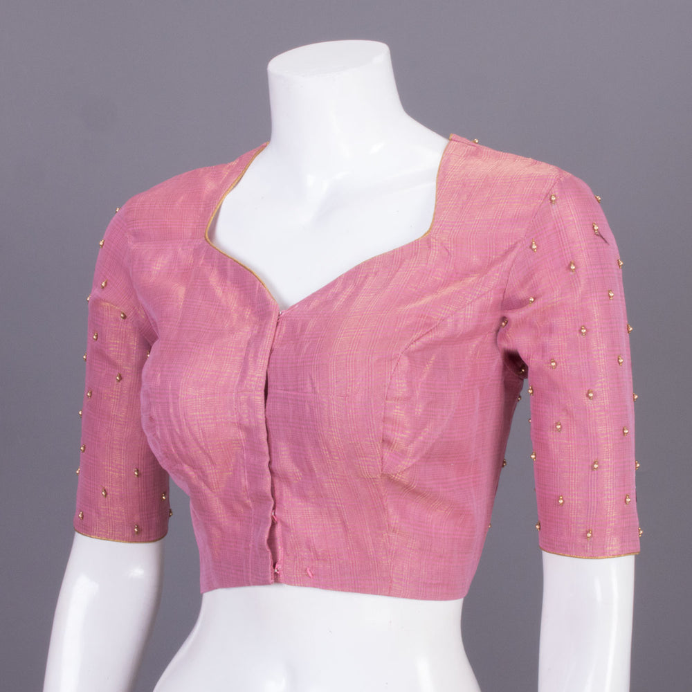 Pink Aari Embroidered Chanderi Silk Cotton Blouse 10068924 - Avishya