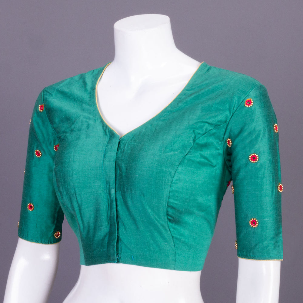 Green Aari Embroidered Tussar Silk Blouse 10068929 - Avishya