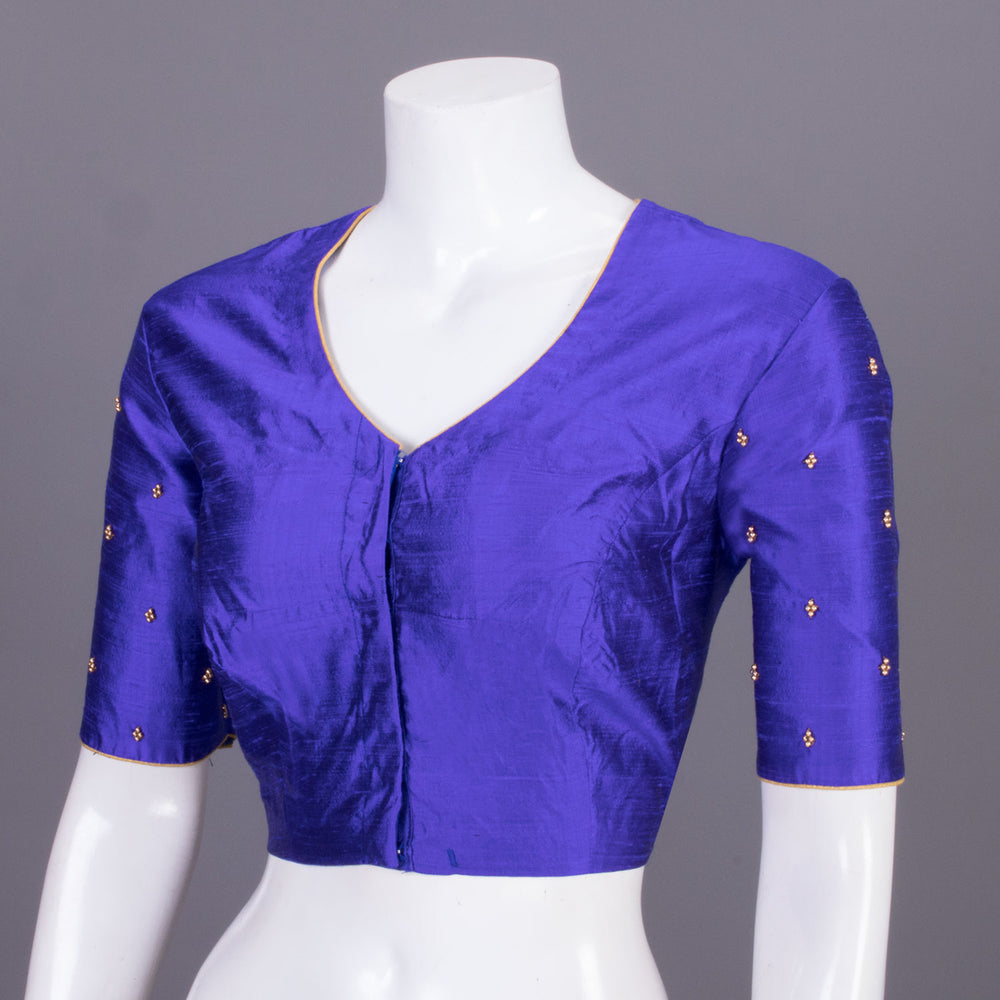 Blue Aari Embroidered Tussar Silk Blouse 10068930 - Avishya