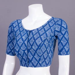 Blue Indigo Dabu Printed Cotton Blouse 10068950 - Avishya