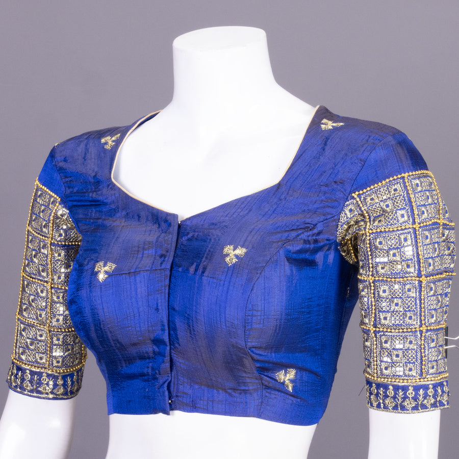 Blue Embroidered Blended Silk Blouse 10068942 - Avishya