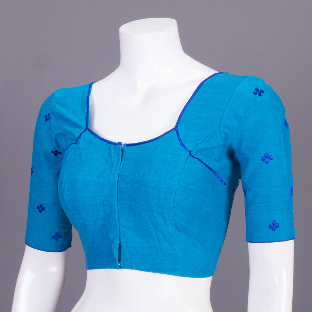 Blue Embroidered Mangalgiri Cotton Blouse 10068955 - Avishya