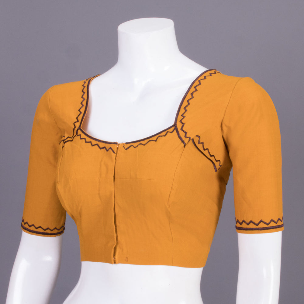 Yellow Embroidered Mangalgiri Cotton Blouse 10068958 - Avishya