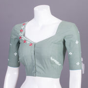 Green Embroidered Cotton Blouse 10068964 - Avishya