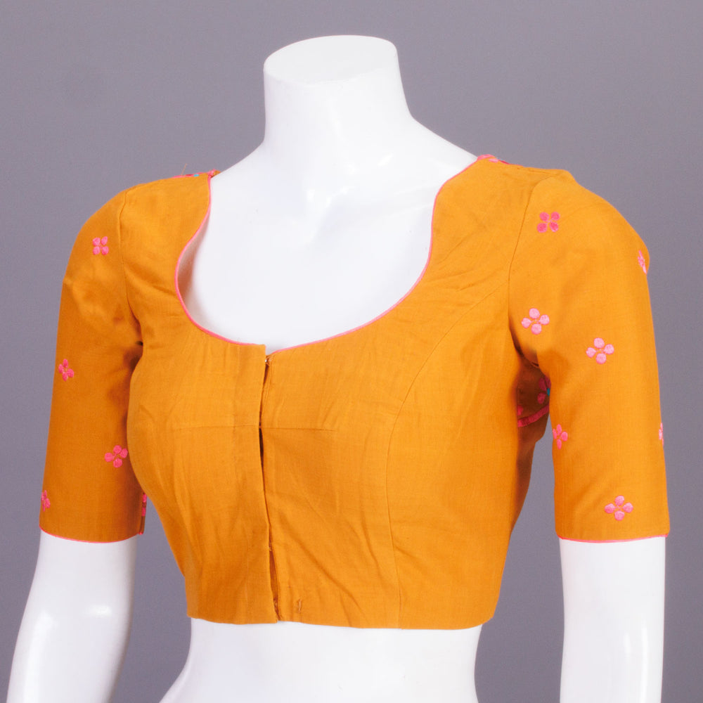 Yellow Embroidered Cotton Blouse 10068974 - Avishya