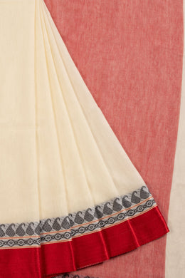Off White Shantipur Tant Bengal Cotton Saree 10069068 - Avishya