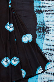 Black Shibori Printed Cotton Saree 10069072 - Avishya