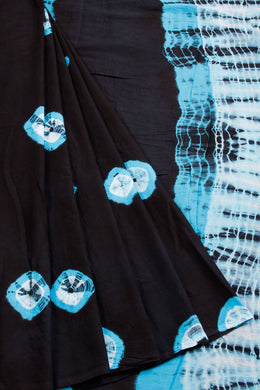 Black Shibori Printed Cotton Saree 10069072 - Avishya