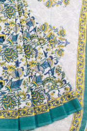 White Hand Block Printed Cotton Saree 10069076 - Avishya