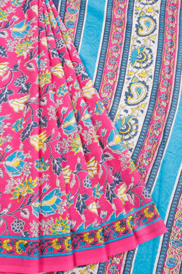 Pink Hand Block Printed Cotton Saree 10069082 - Avishya