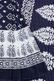 Blue Hand Block Printed Cotton Saree 10069084 - Avishya