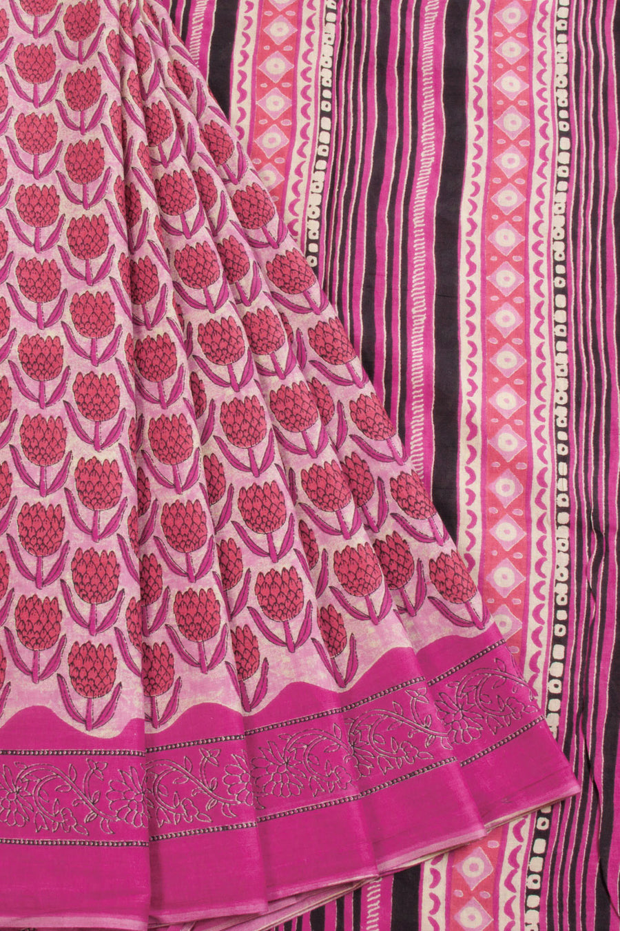 Magenta Vanaspathi Printed Mulmul Cotton Saree 10069093 - Avishya