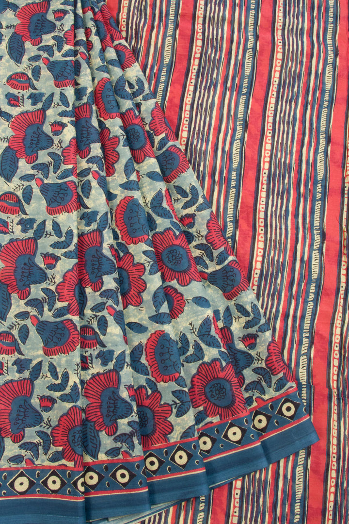 Blue Vanaspathi Printed Mulmul Cotton Saree 10069101 - Avishya