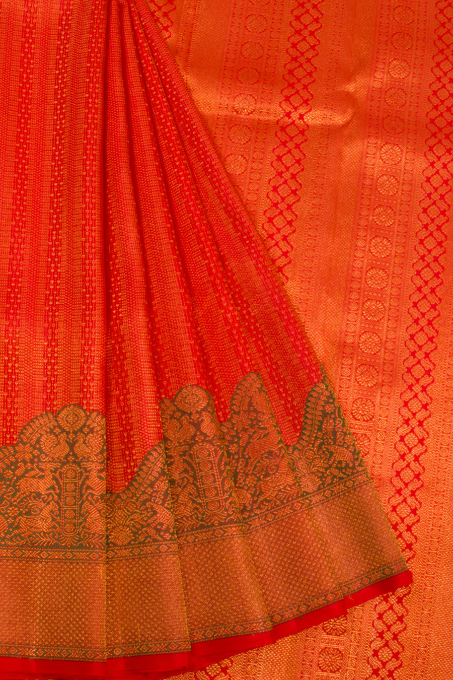Red Handloom Bridal Korvai Kanjivaram silk saree 10069121 - Avishya