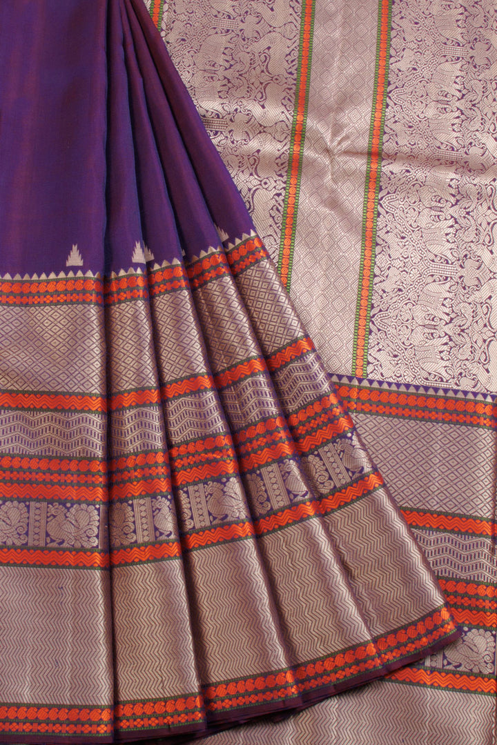 Purple Handloom Threadwork Kanjivaram Silk Saree 10069135