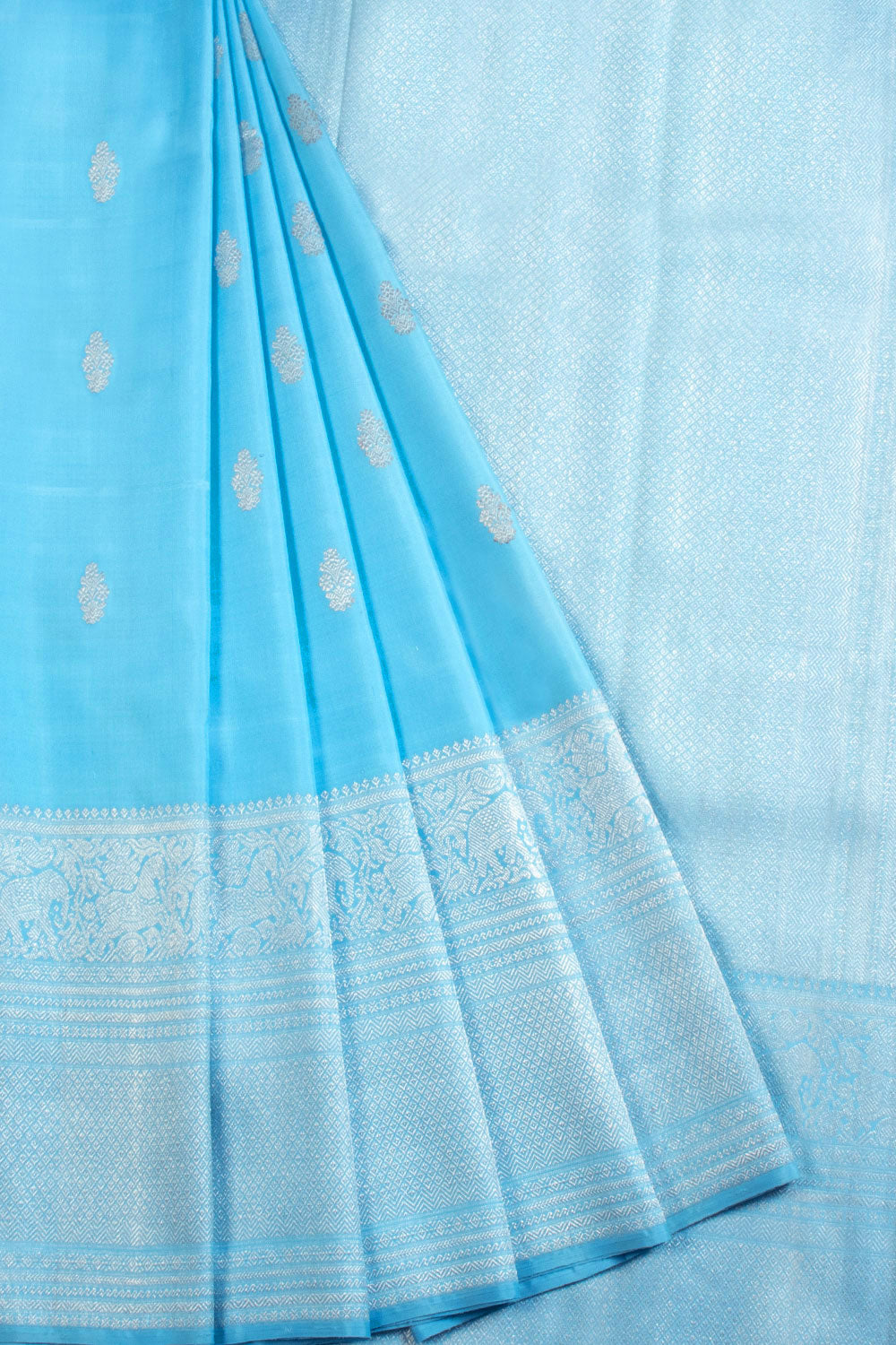 Blue Handloom Koravi Kanjivaram Silk Saree 10069140 - Avishya