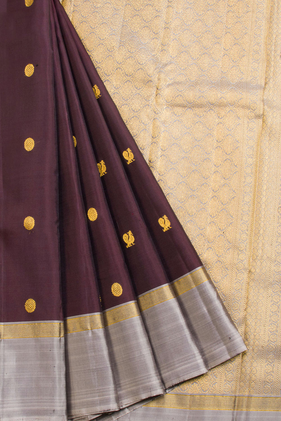 Brown Handloom Korvai Kanjivaram Silk Saree 10069187 - Avishya