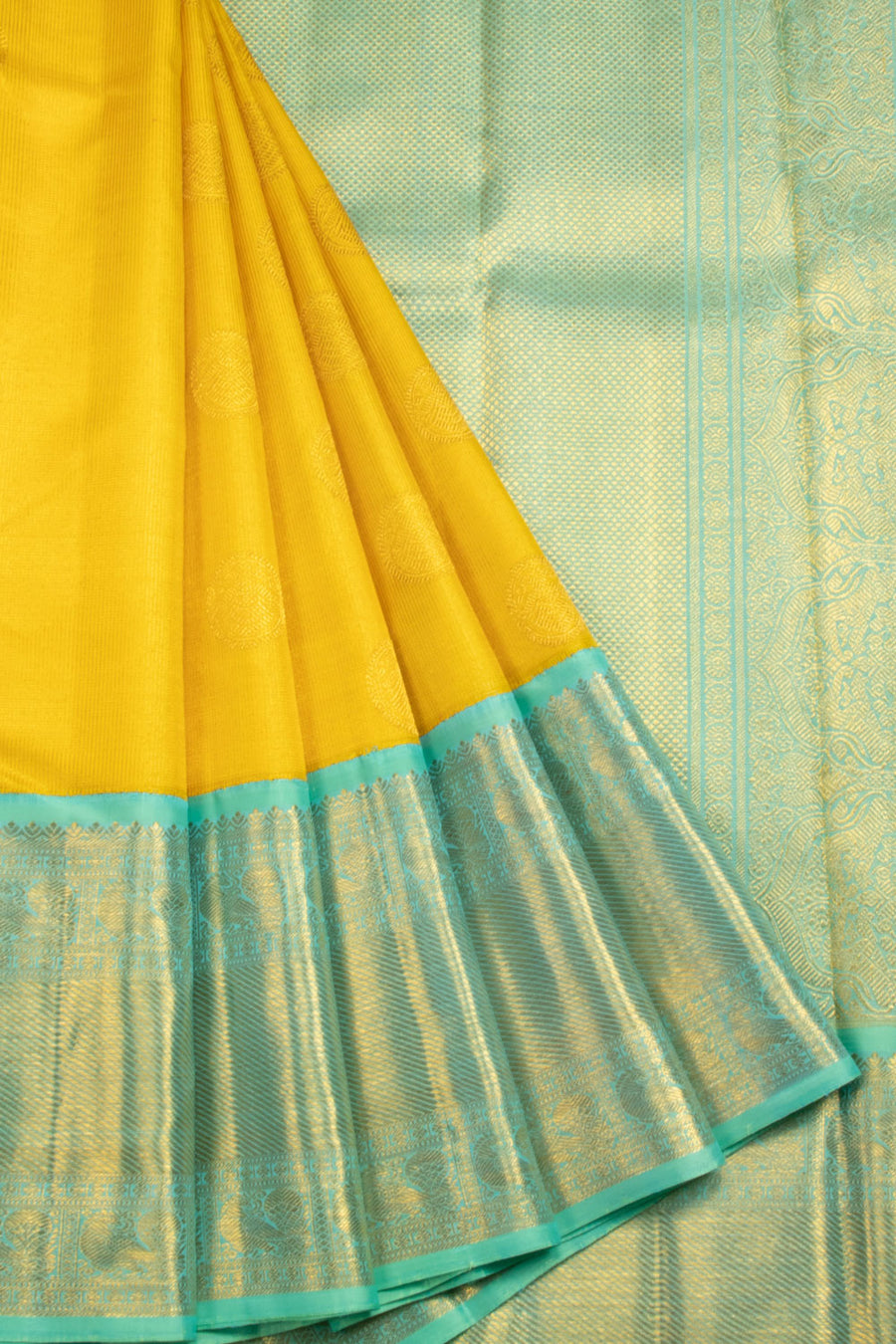 Yellow Handloom Bridal Korvai Kanjivaram Silk Saree 10069193 - Avishya