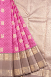 Pink Handloom Jacquard Korvai Kanjivaram Silk Saree 10069194